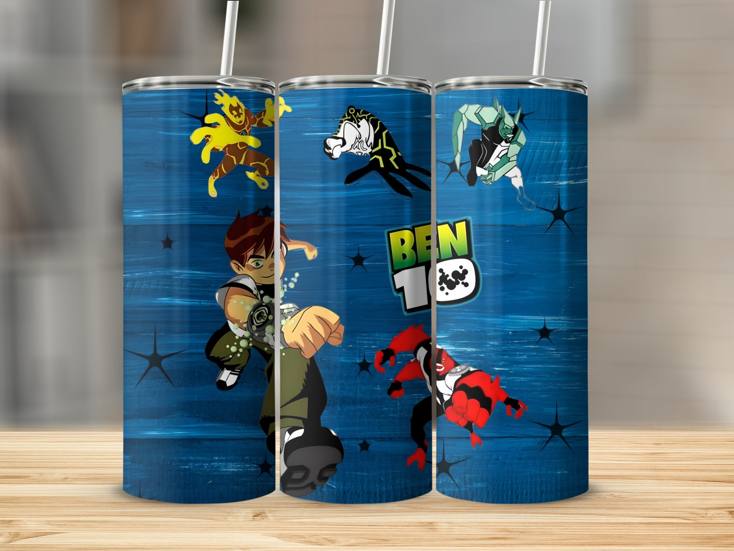 Ben 10 Character Graphic Blue Background Tumbler