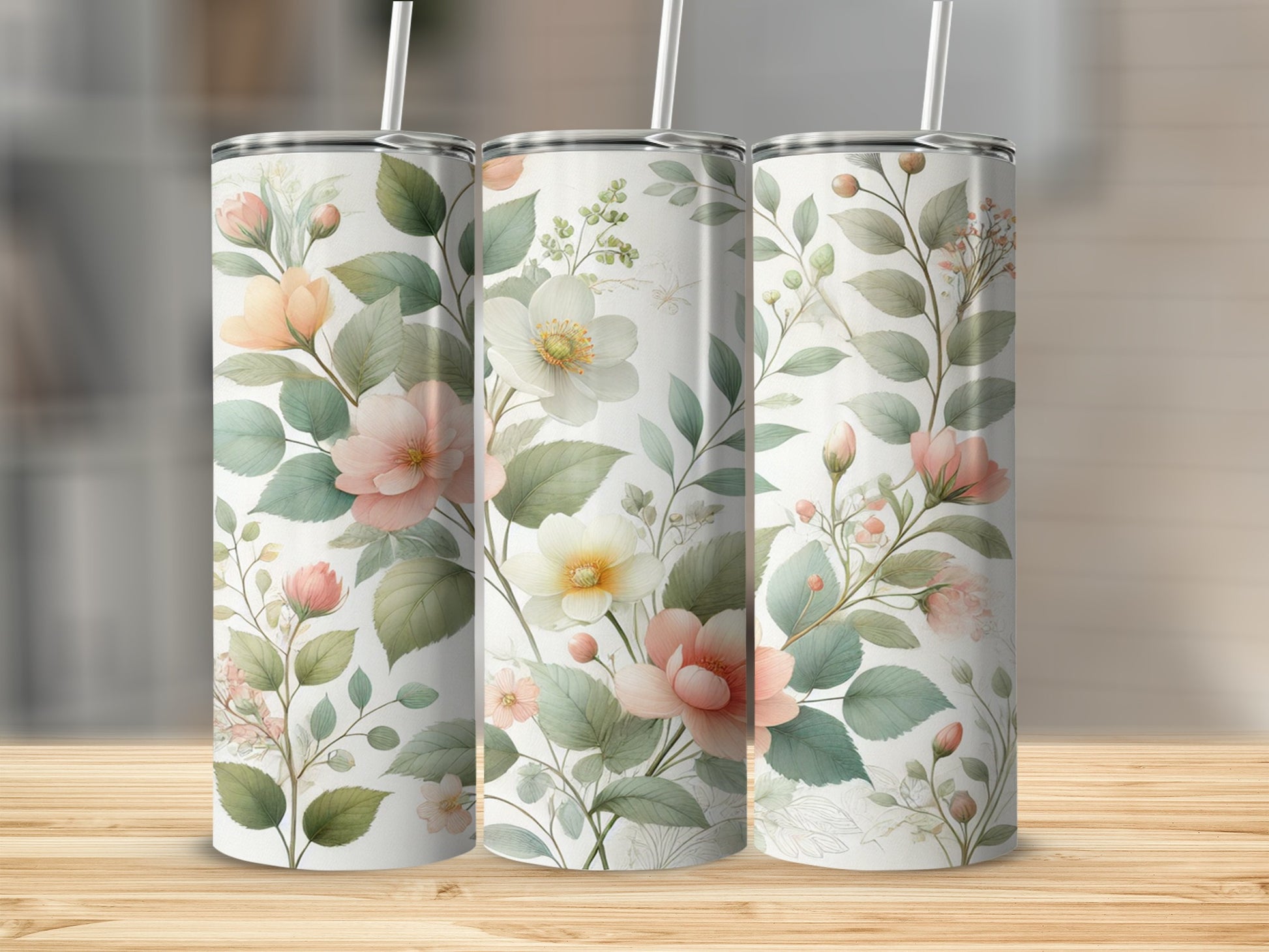 Floral Patterned Travel Tumblers Botanical Design
