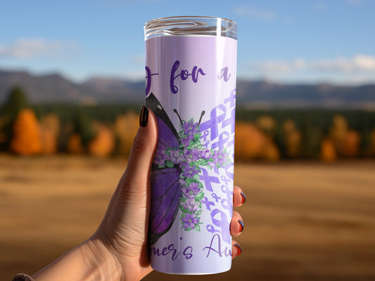 Purple Butterfly for Alzheimer's Awareness tumbler