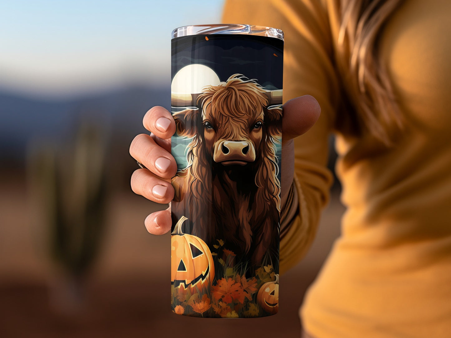 Highland Cow and Pumpkin Halloween Tumbler Cup