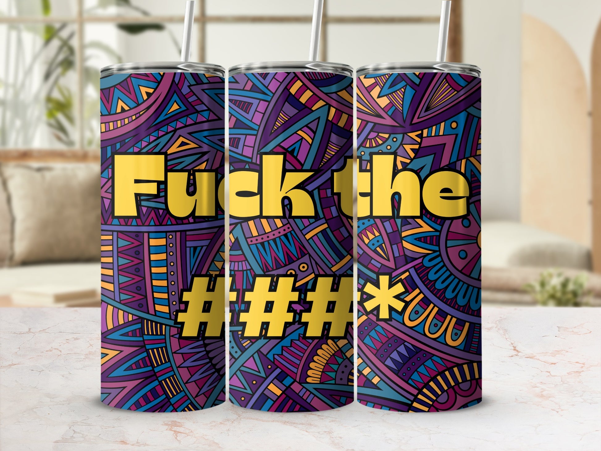 Colorful Abstract Design Insulated Tumbler with Straw