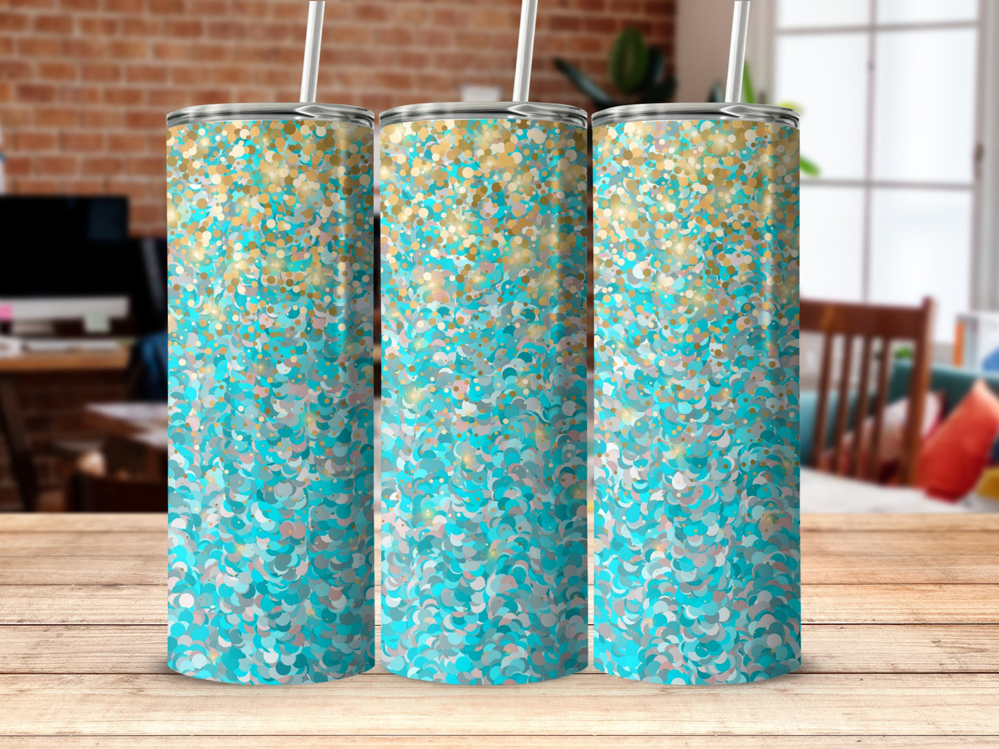Glittery Iridescent Tumblers with Colorful Design