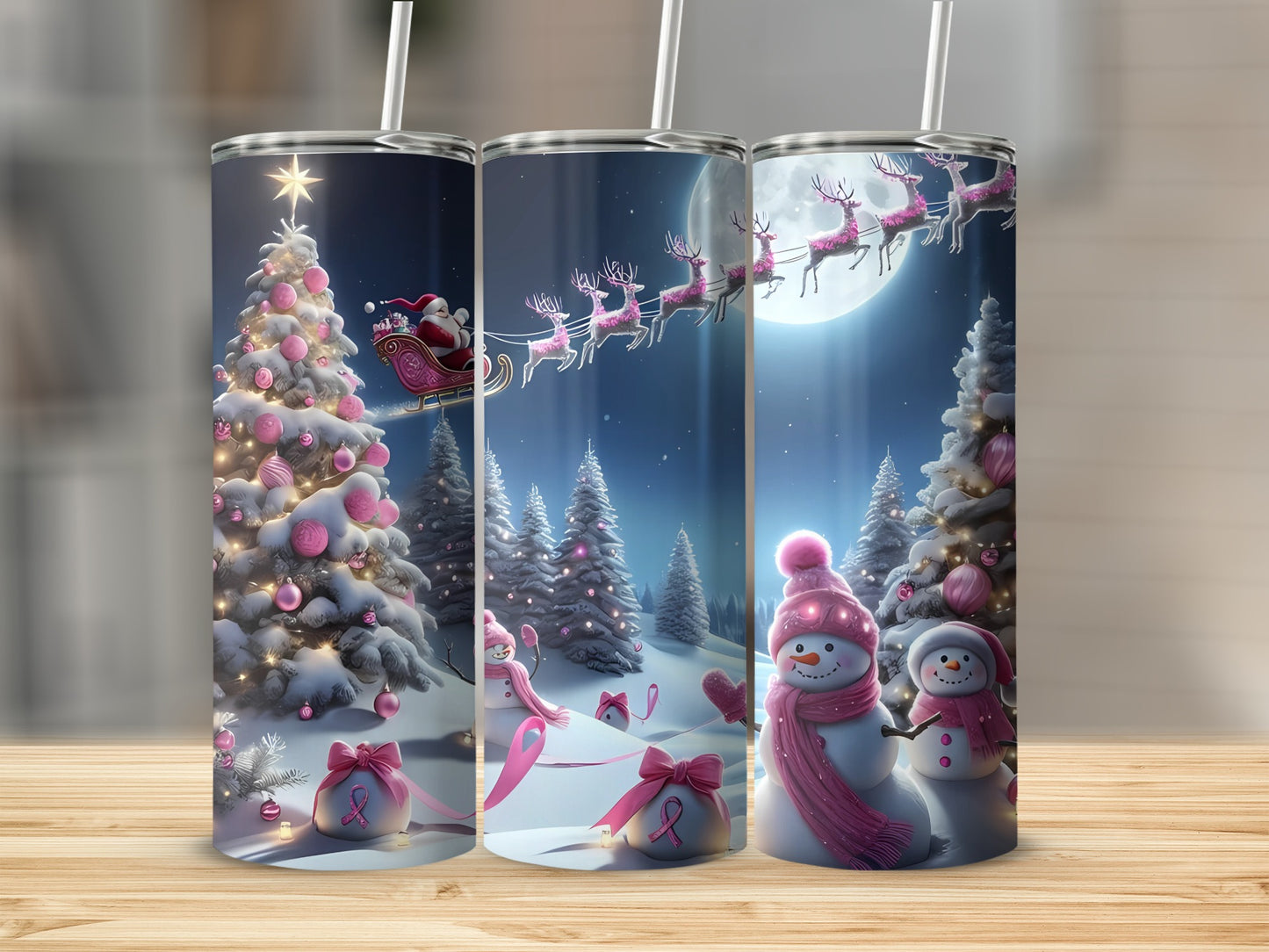 Christmas Themed Tumblers with Santa and Snowmen