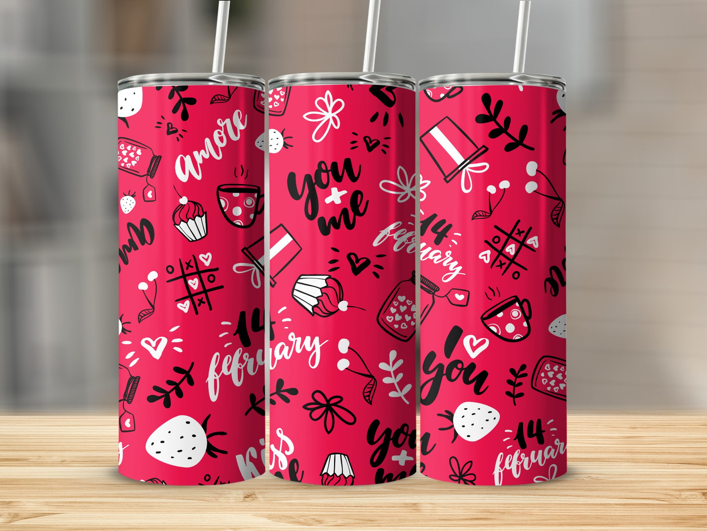 Valentines Day Red Patterned Tumbler For February