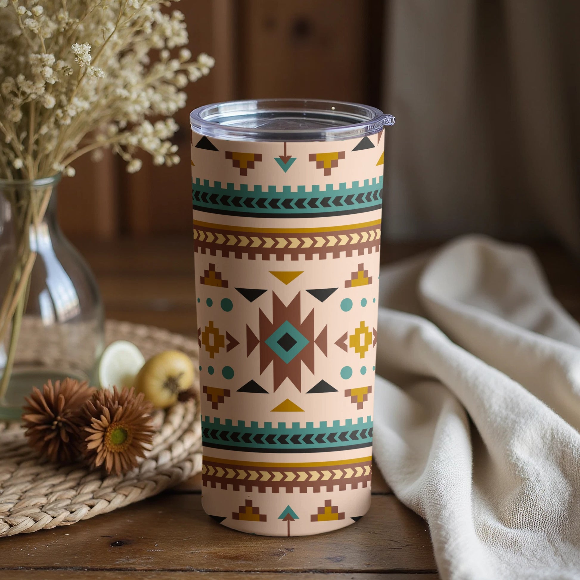 Vibrant Geometric Patterned Insulated Tumbler Cup