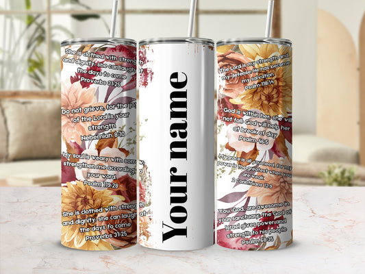 Customized Floral Scripture Insulated Travel Tumbler