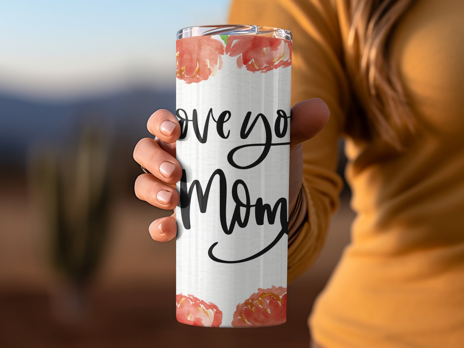 Love You Mom Flower Design Tumbler Gift for Mothers