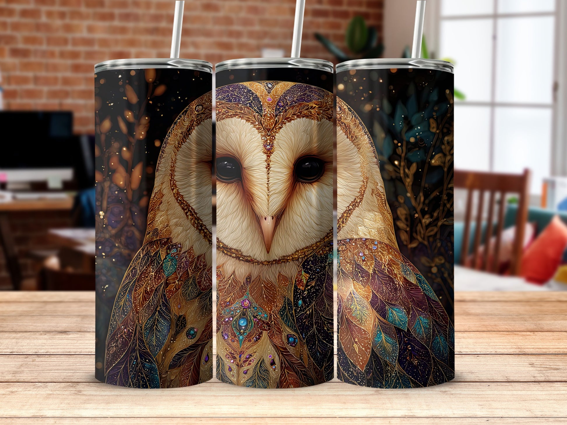 Elegant Barn Owl Art Design Tumbler Drinkware