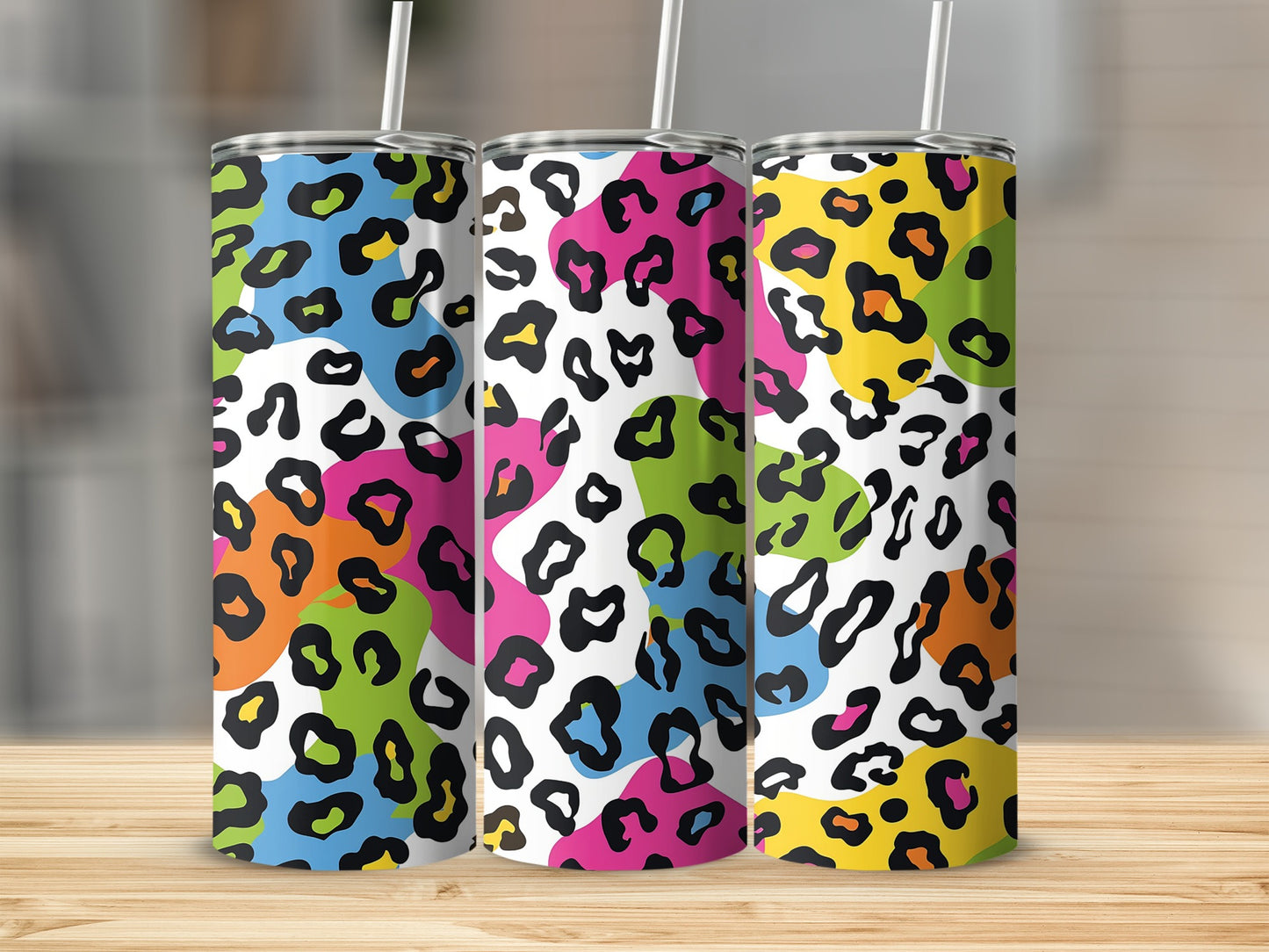 Colorful Leopard Print Tumbler with Straw for Stylish Drinks