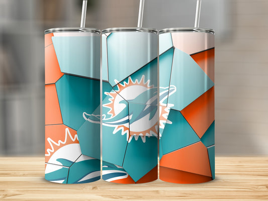 Miami Dolphins Logo Fractured Orange and Teal Design Tumblers