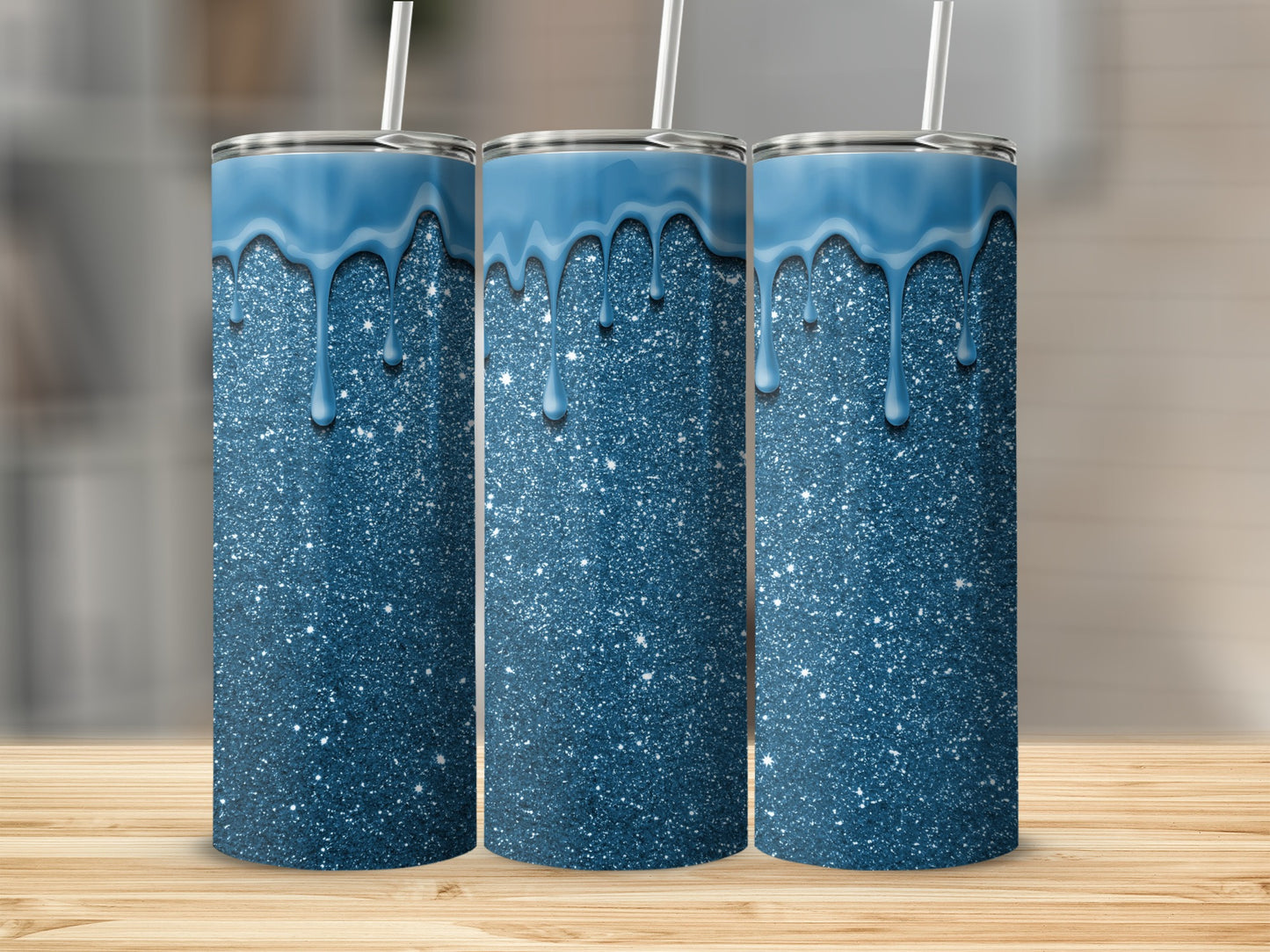Glittery Blue Spilled Paint Tumbler