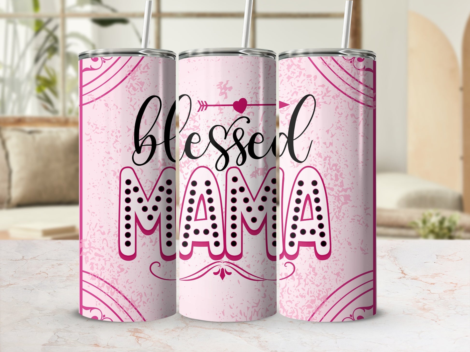 Blessed Mama Pink Design Tumbler Produkt