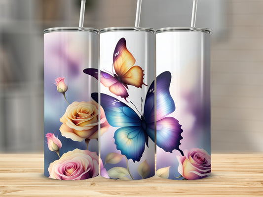 Colorful Butterflies Roses Floral Art Gradient Tumbler product type