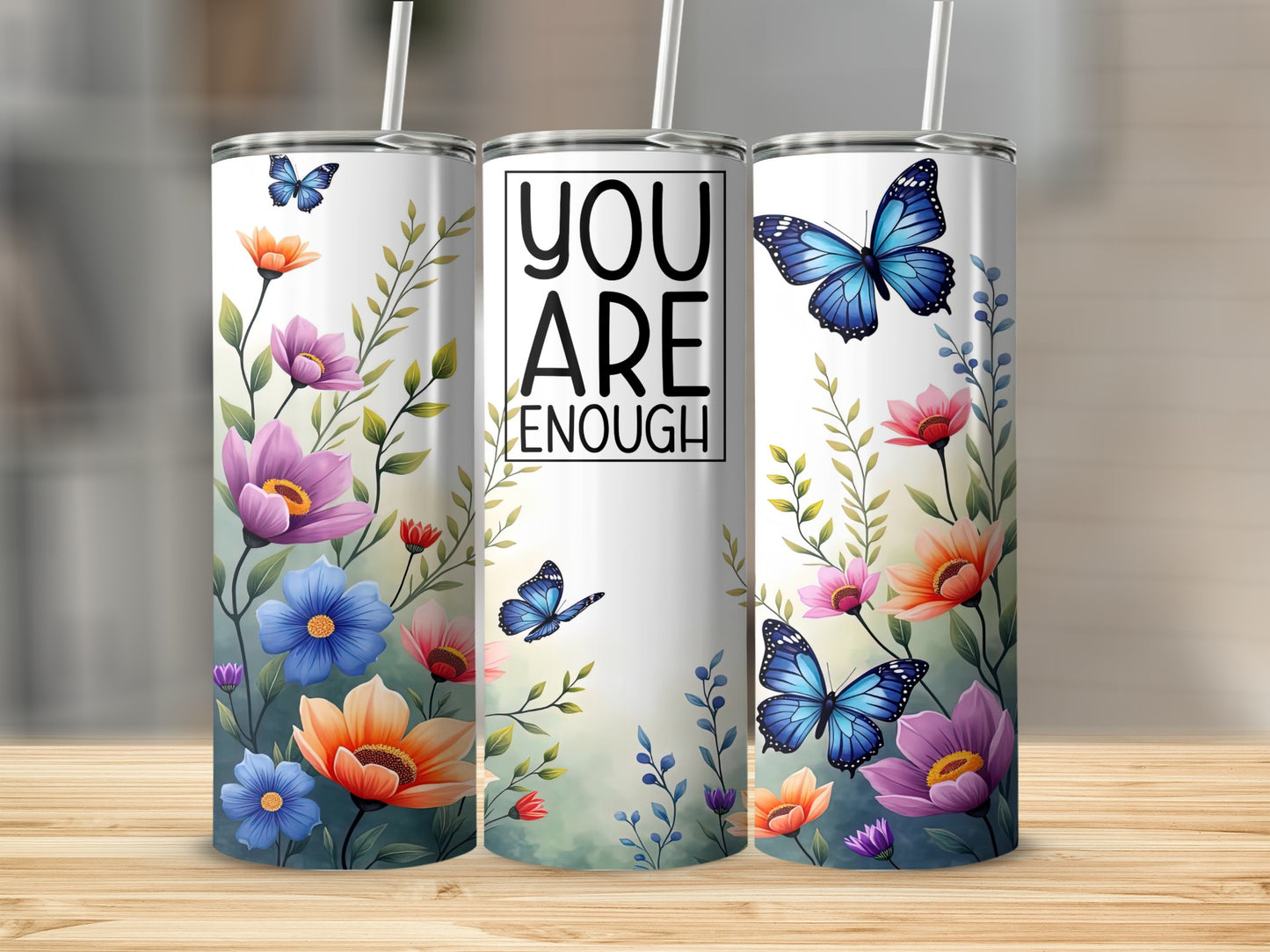 Inspirational Floral and Butterfly Design Tumbler
