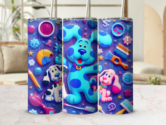 Blue Dog Colorful Theme Art Insulated Tumbler Gift Set