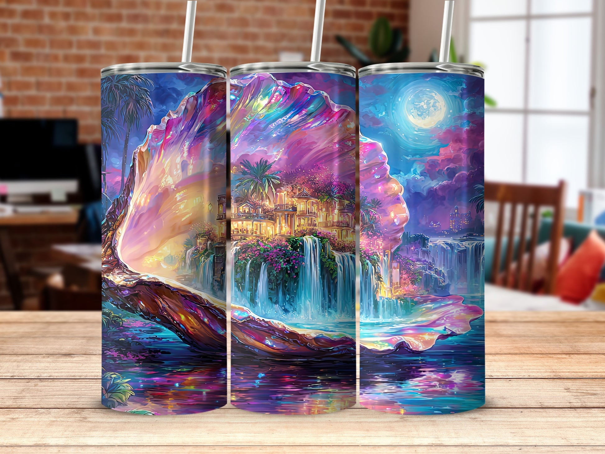 Whimsical Waterfall Paradise Tumbler with Colorful Scenery