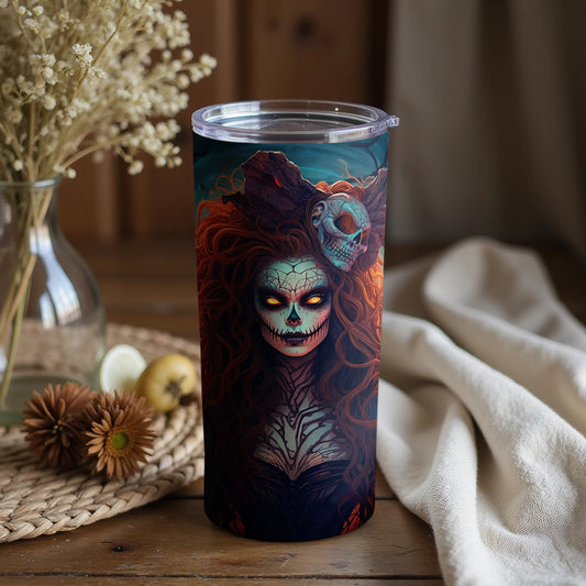 Vivid Skull and Mysterious Woman Design Tumbler