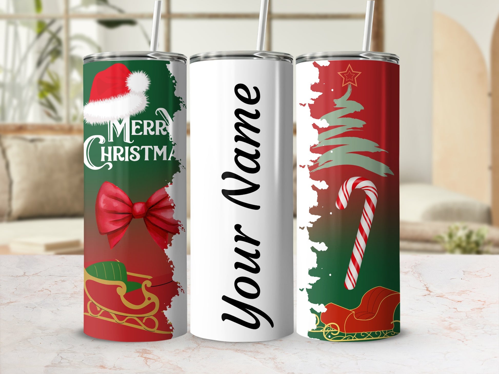 Personalized Christmas Themed Tumbler With Name