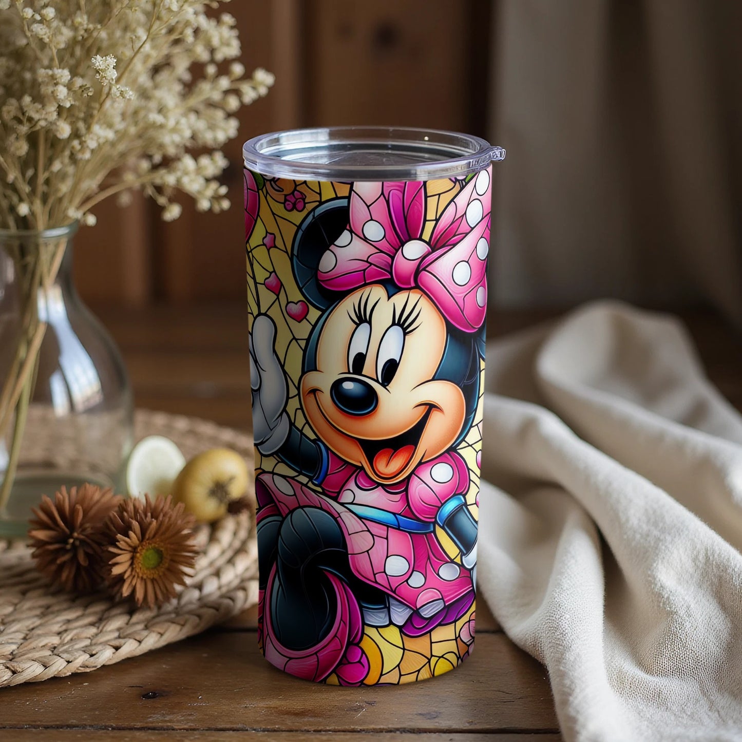 Bright Minnie Mouse Tumbler with Colorful Floral Design