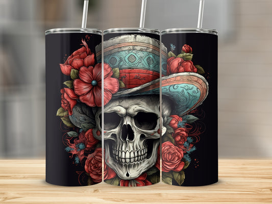 Colorful Skull with Flowers  Tumbler Cup