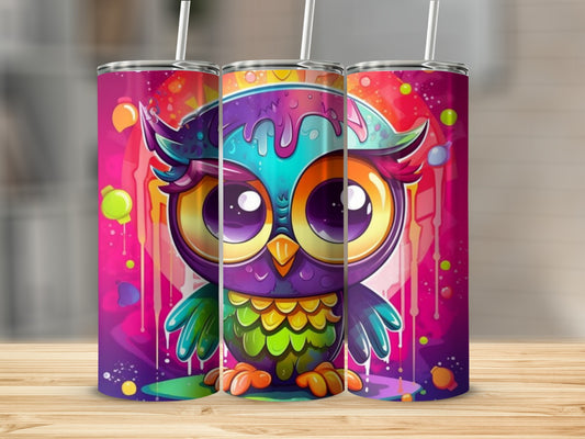 Vibrant Colorful Owl Illustration Tumbler Cup