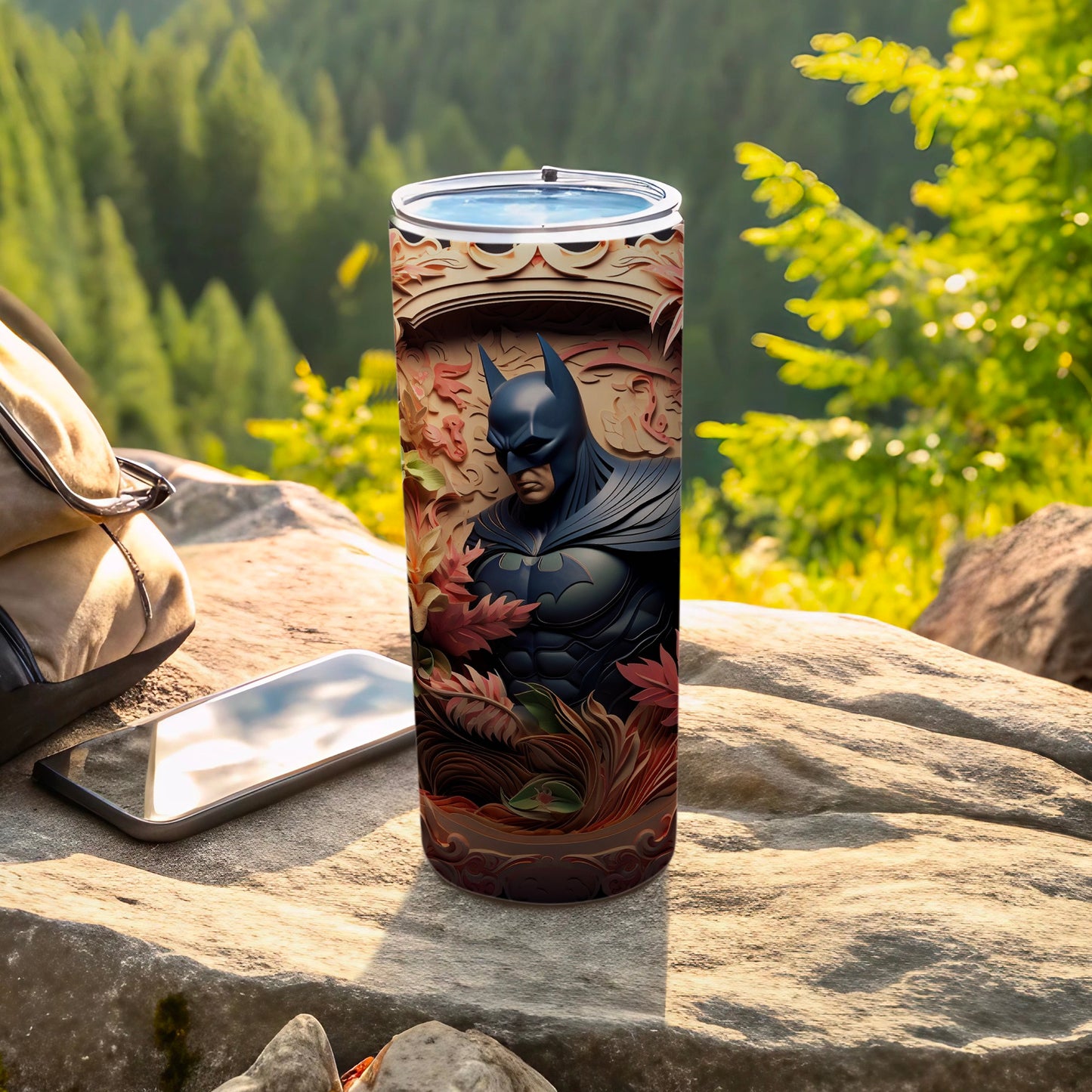 Batman Themed Tumbler with Nature Design