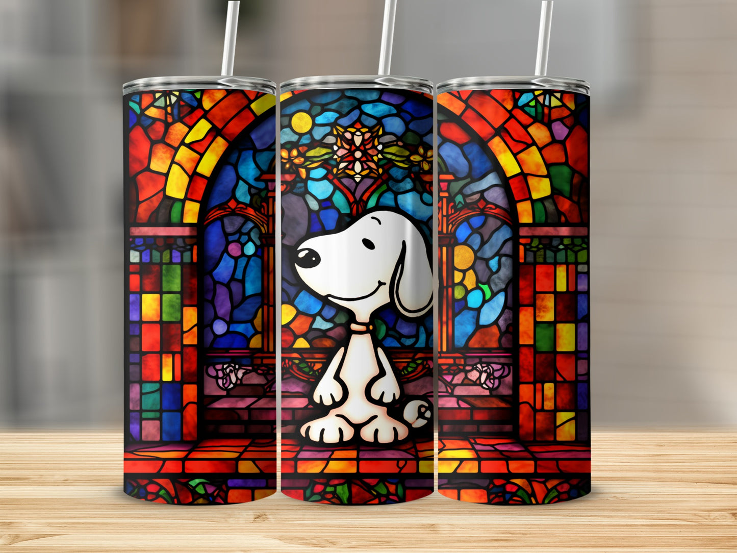 Colorful Stained Glass Dog Design Insulated Tumbler