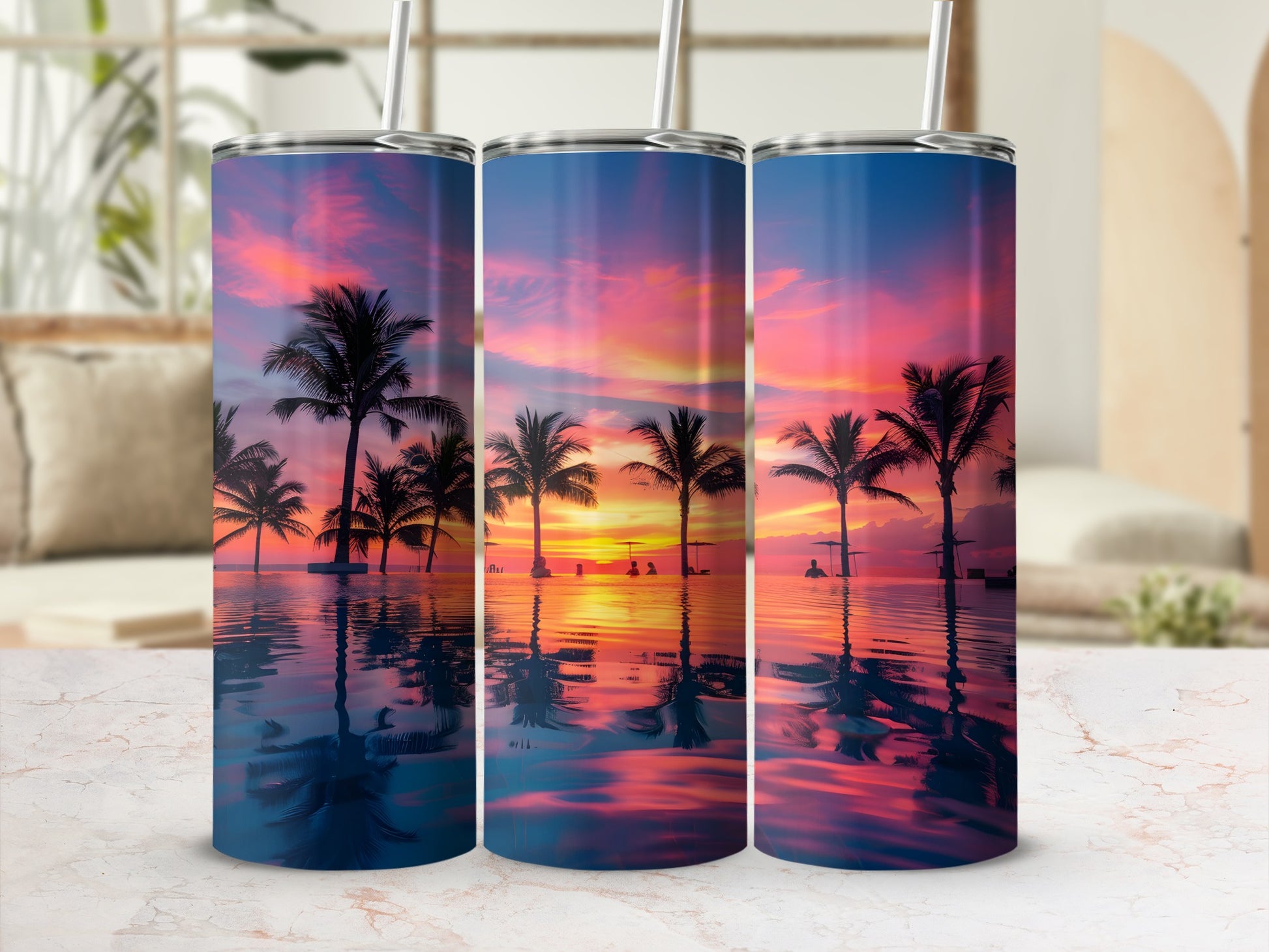 Tropical Sunset Palm Trees Tumbler Travel Mug