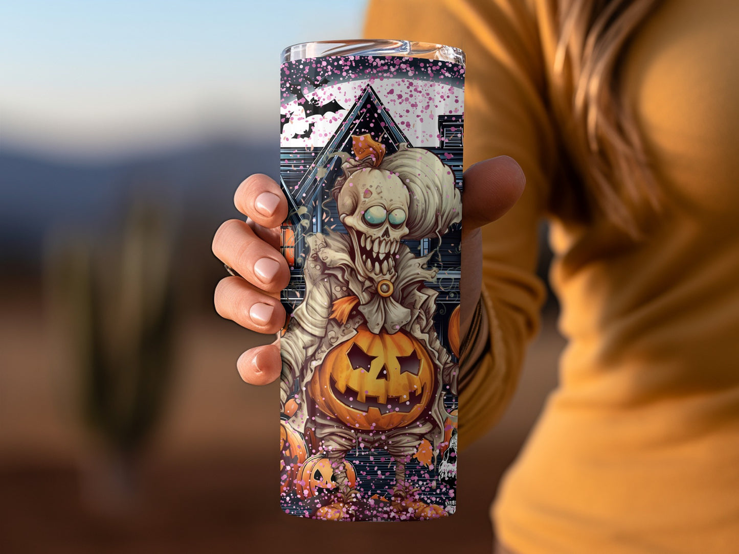 Spooky Halloween Clown and Pumpkin Design Tumbler