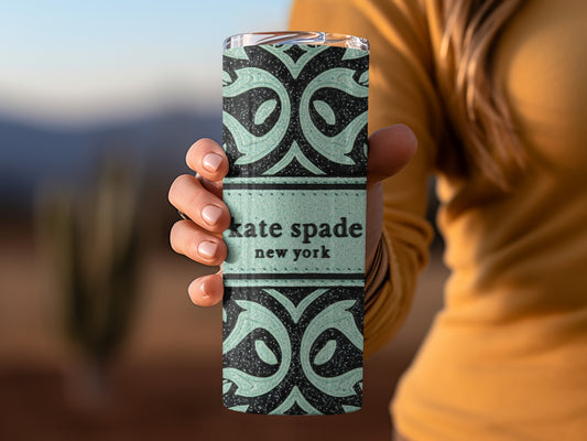 Kate Spade Inspired  New York Black Aqua Floral Tumblers