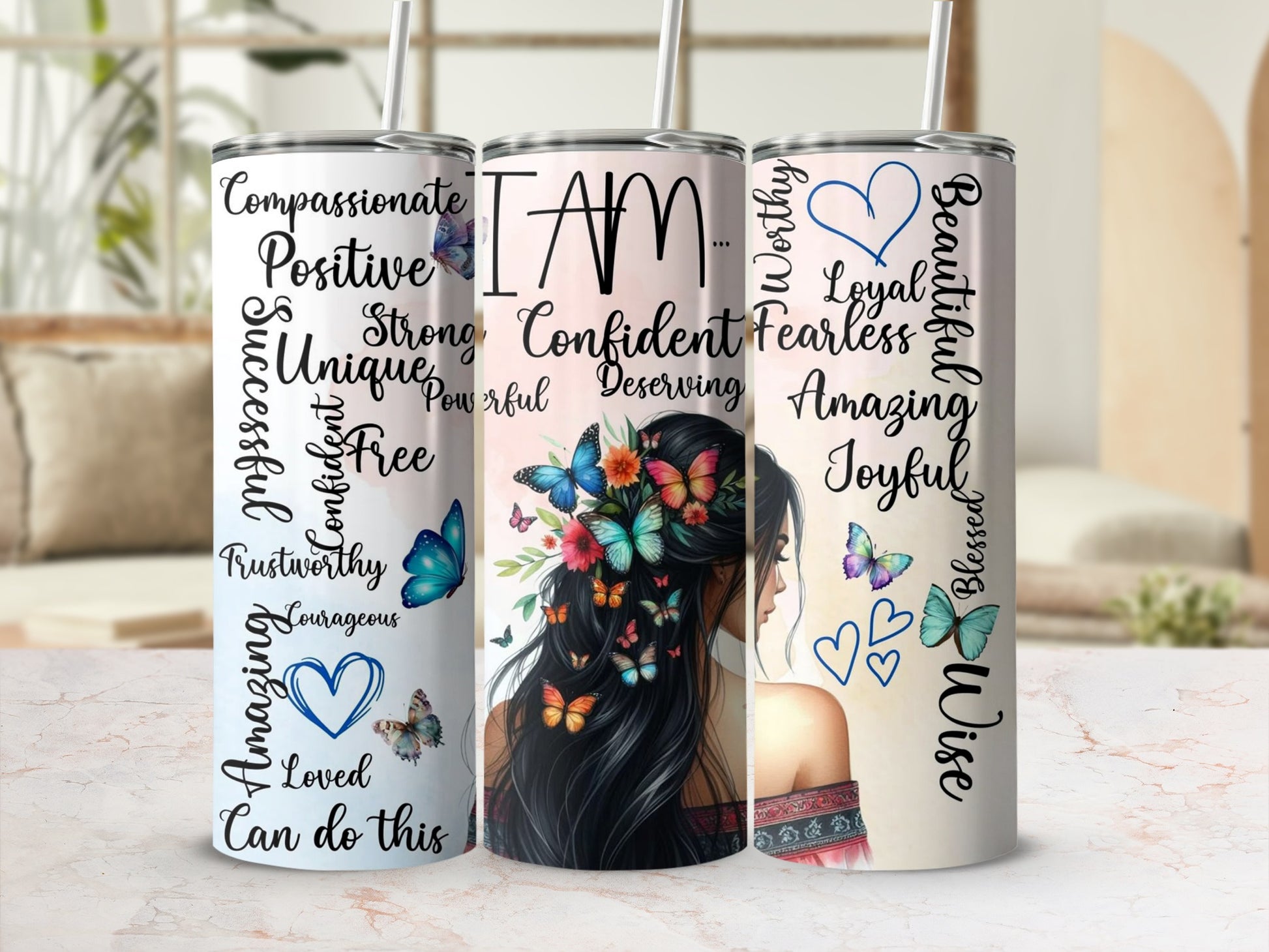 Inspirational I AM Butterfly and Quote Themed Tumblers