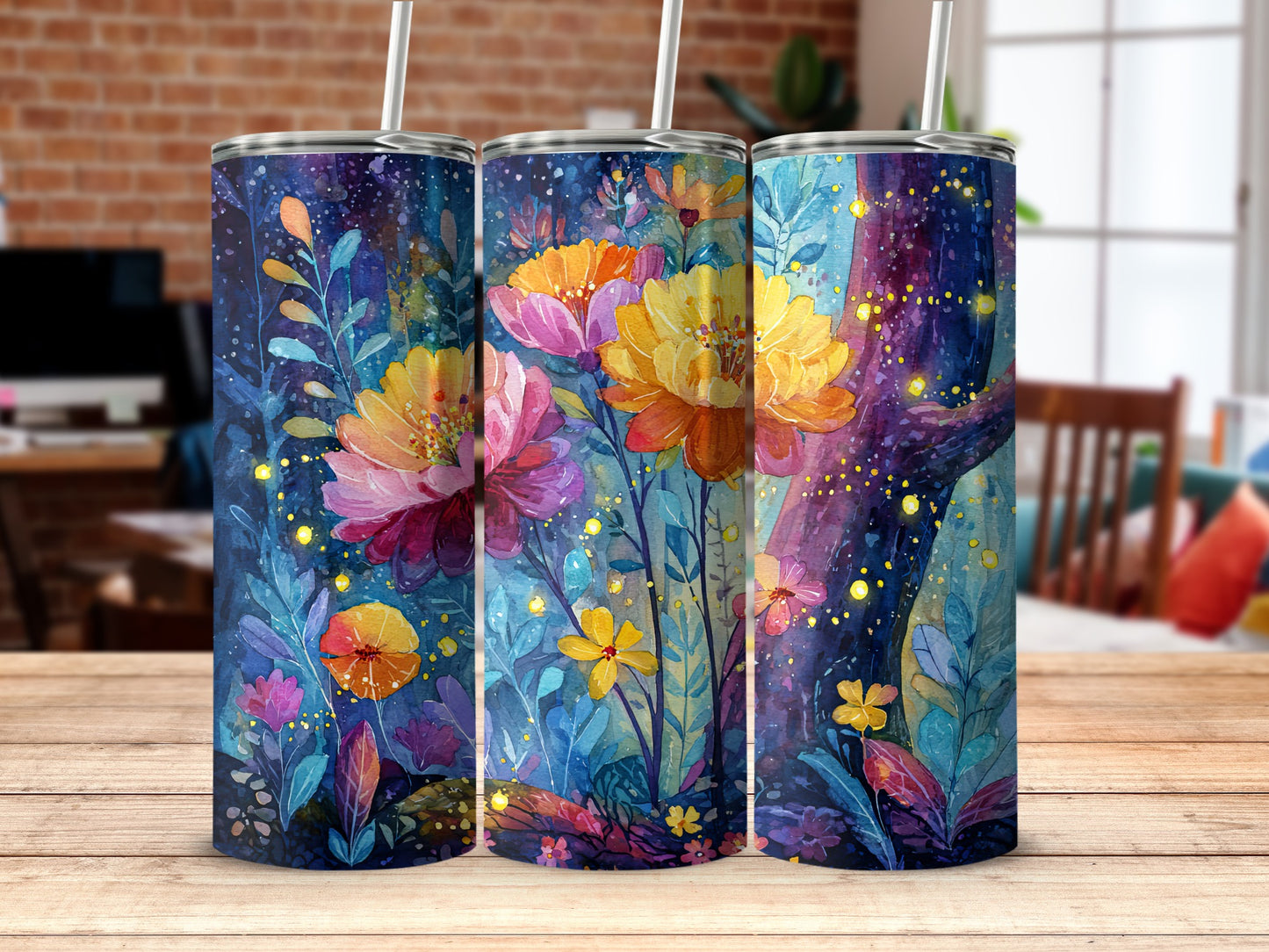 Colorful Floral Design Insulated Tumbler Cup Flask