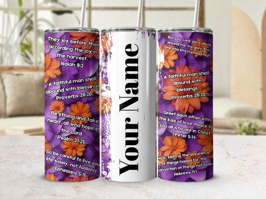 Personalized Tumbler with Bible Verses and Floral Design