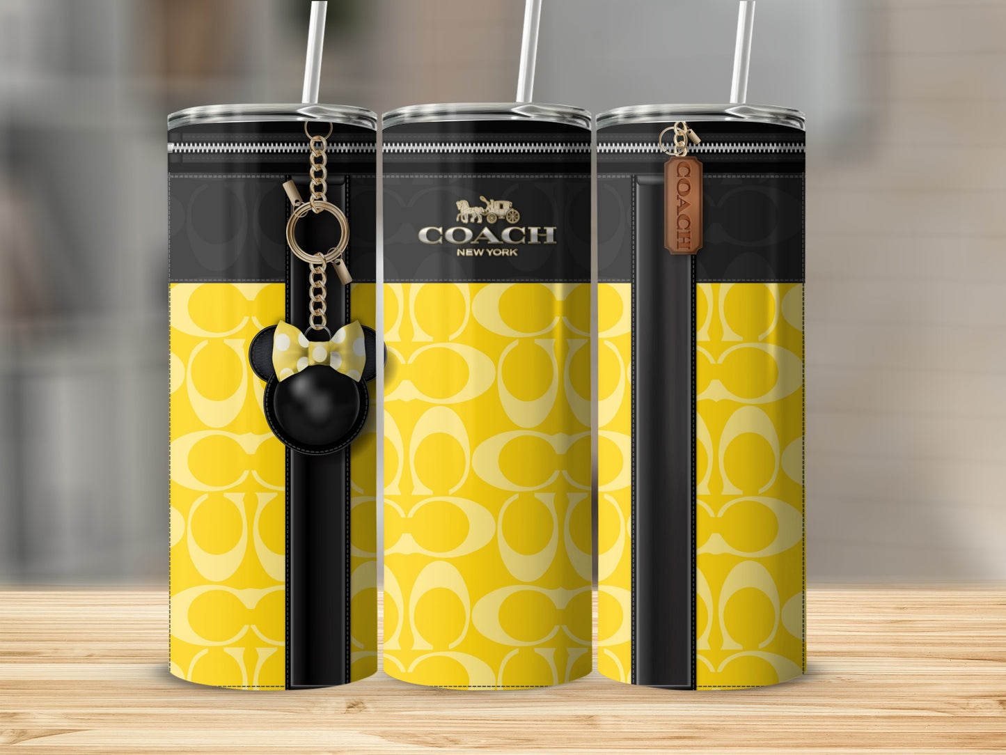 Stylish Yellow and Black Coach Branded Tumbler Cup
