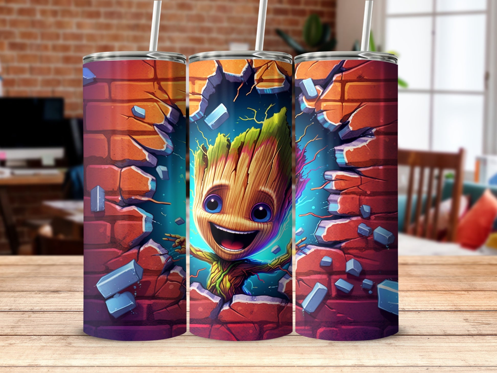 Cute Character Breaking Through Brick Wall Tumbler
