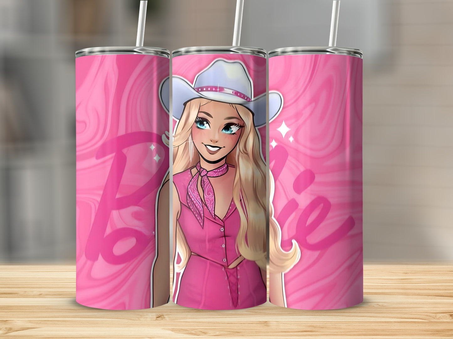 Pink Cowgirl Character Illustration Tumbler Design