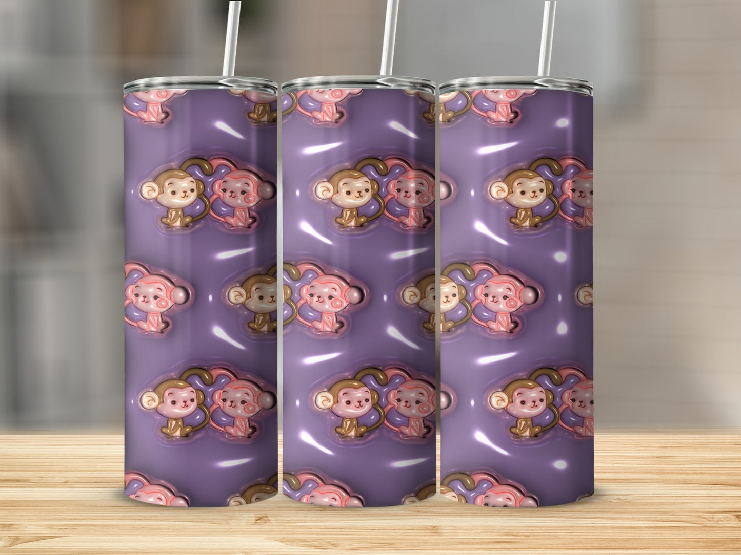Cute Cartoon Monkeys Patterned Insulated Tumbler