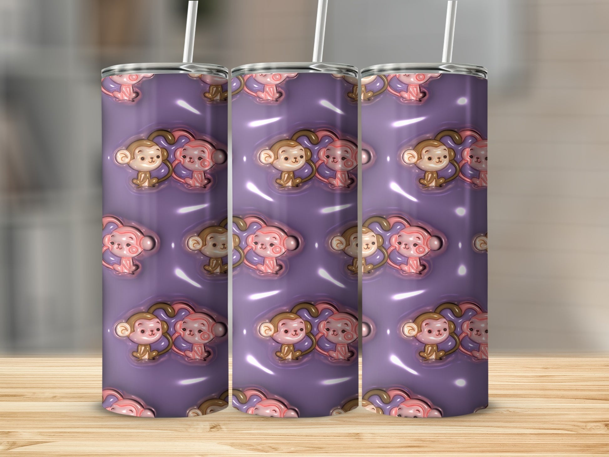 Cute Cartoon Monkeys Patterned Insulated Tumbler