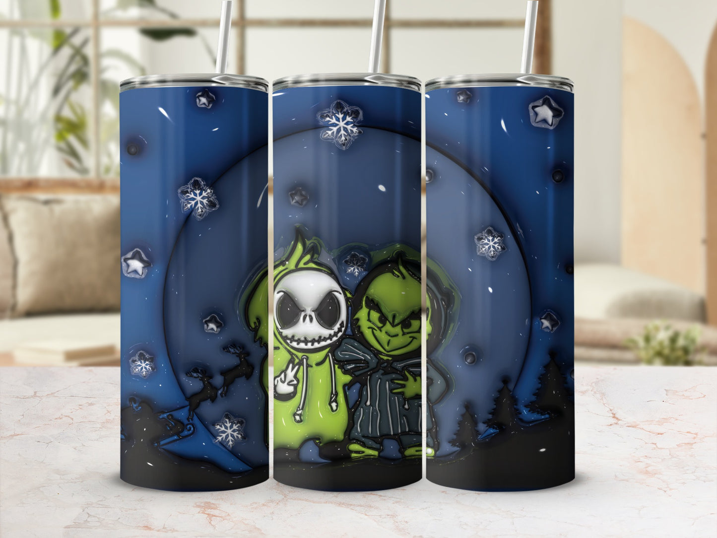 Grinch and Jack Skellington Tumbler Holiday Design