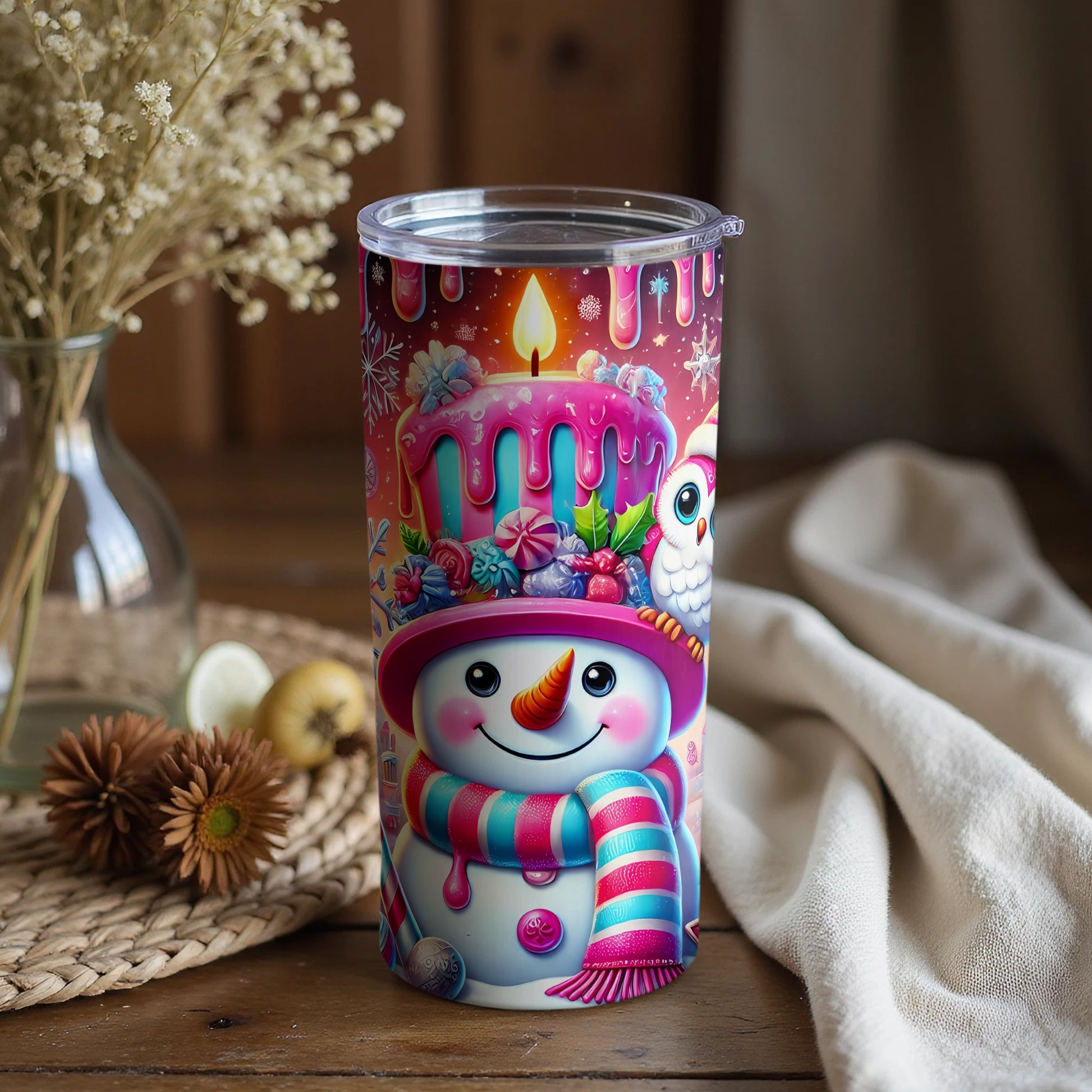 Festive Snowman with Candle Winter Wonderland Tumbler