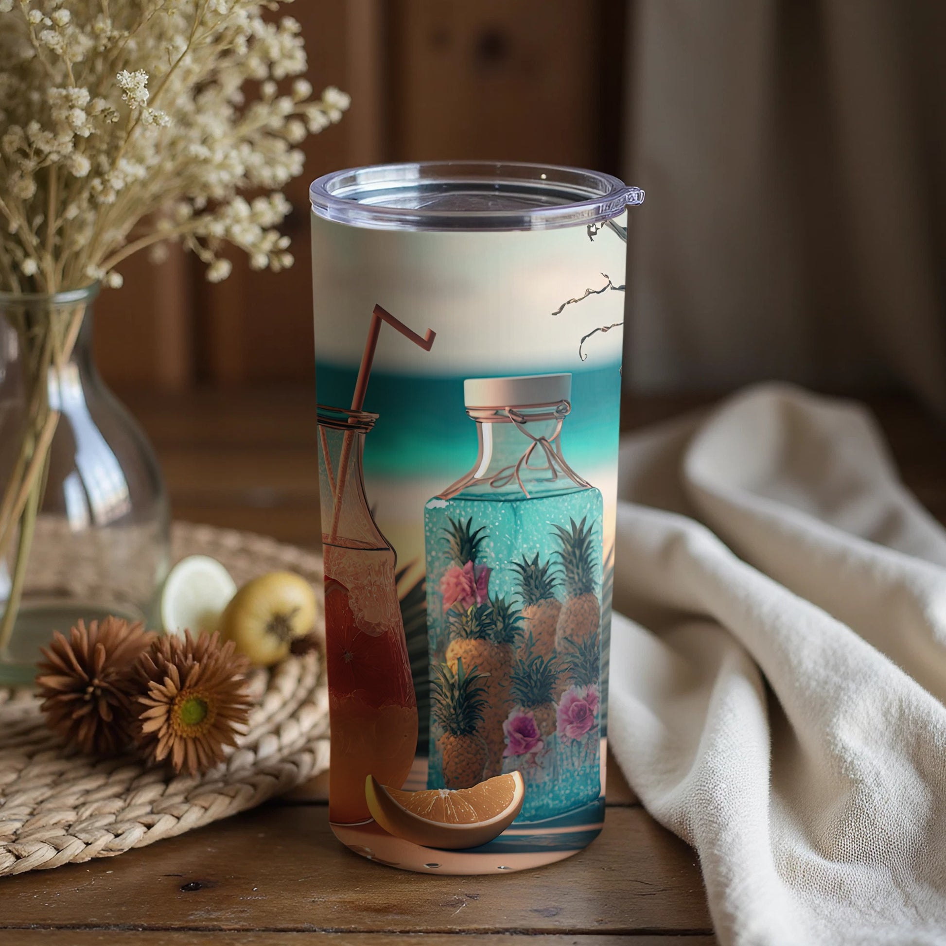 Tropical Drink and Pineapple Themed Tumbler