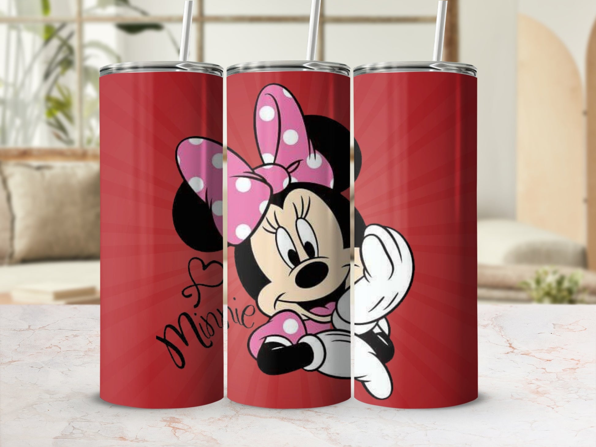 Minnie Mouse Tumbler Red Triple Design With Hearts