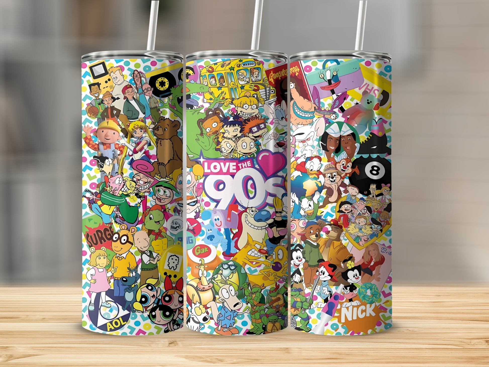 Love the 90s Cartoon Characters Theme Tumbler Cups
