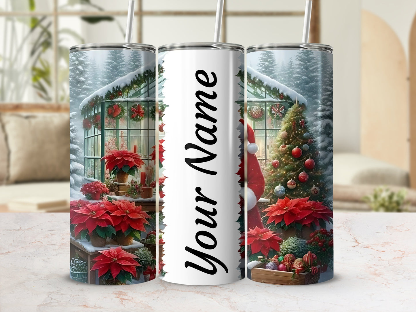 Personalized Christmas Greenhouse Tumbler with Name