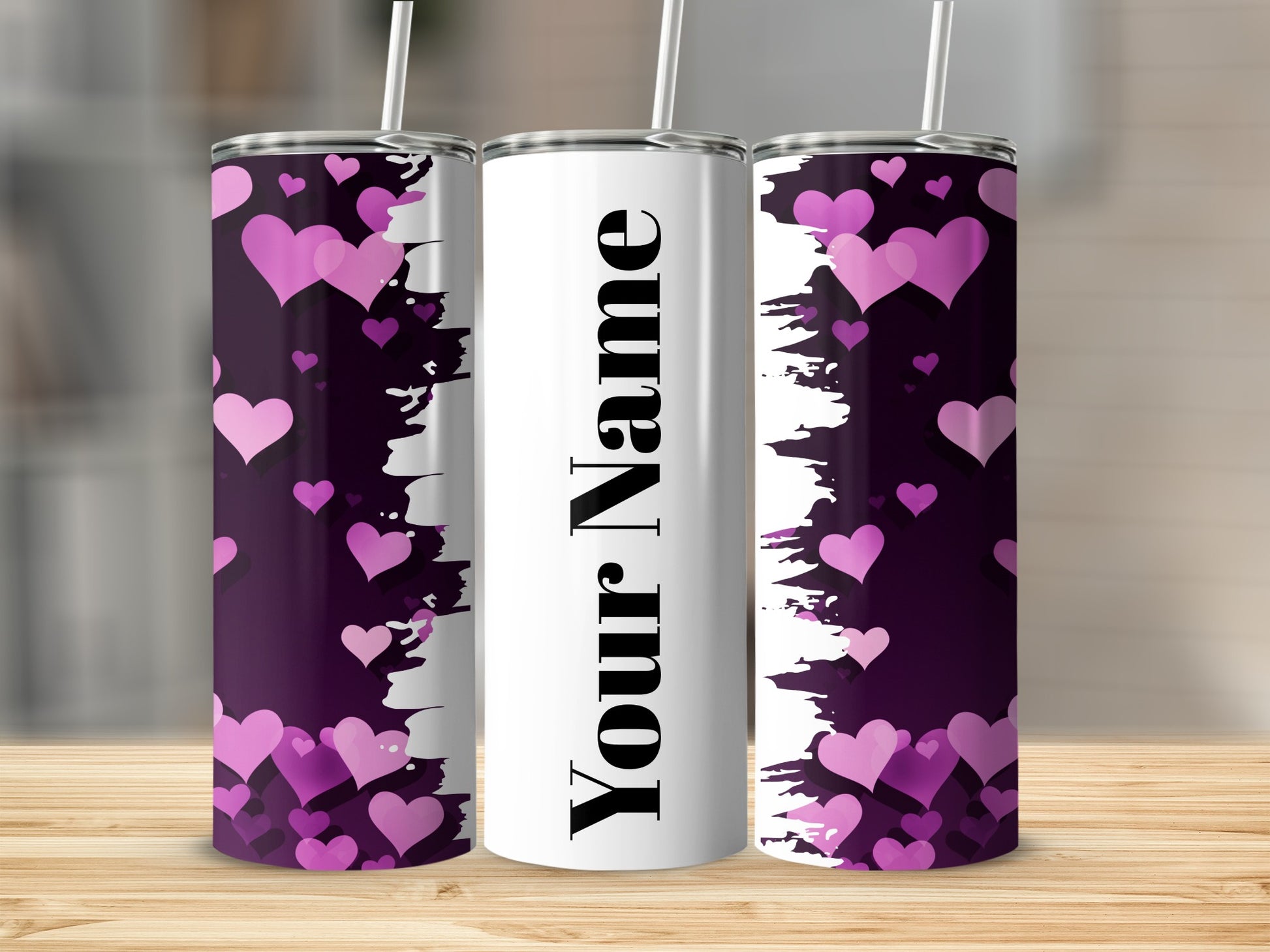 Personalized Heart Design Tumbler with Straw