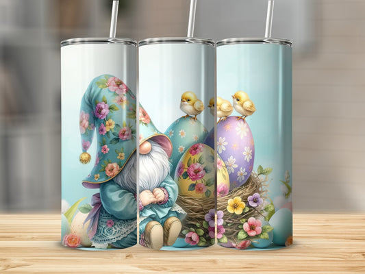 Adorable Easter Gnome with Floral and Chick Design Tumbler