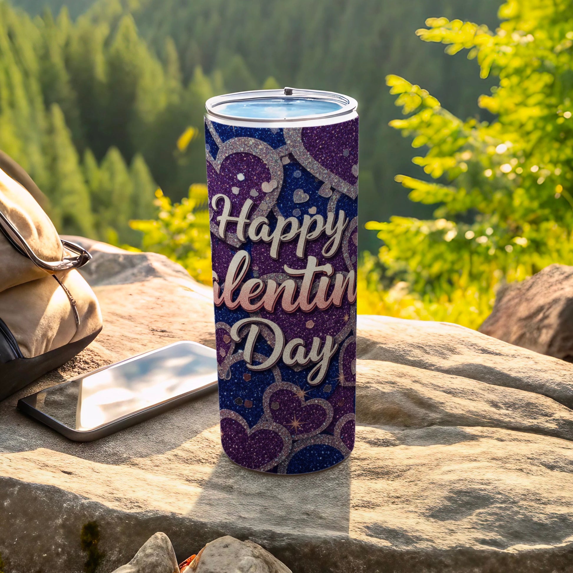 Happy Valentine's Day Purple Hearts Pattern Tumbler