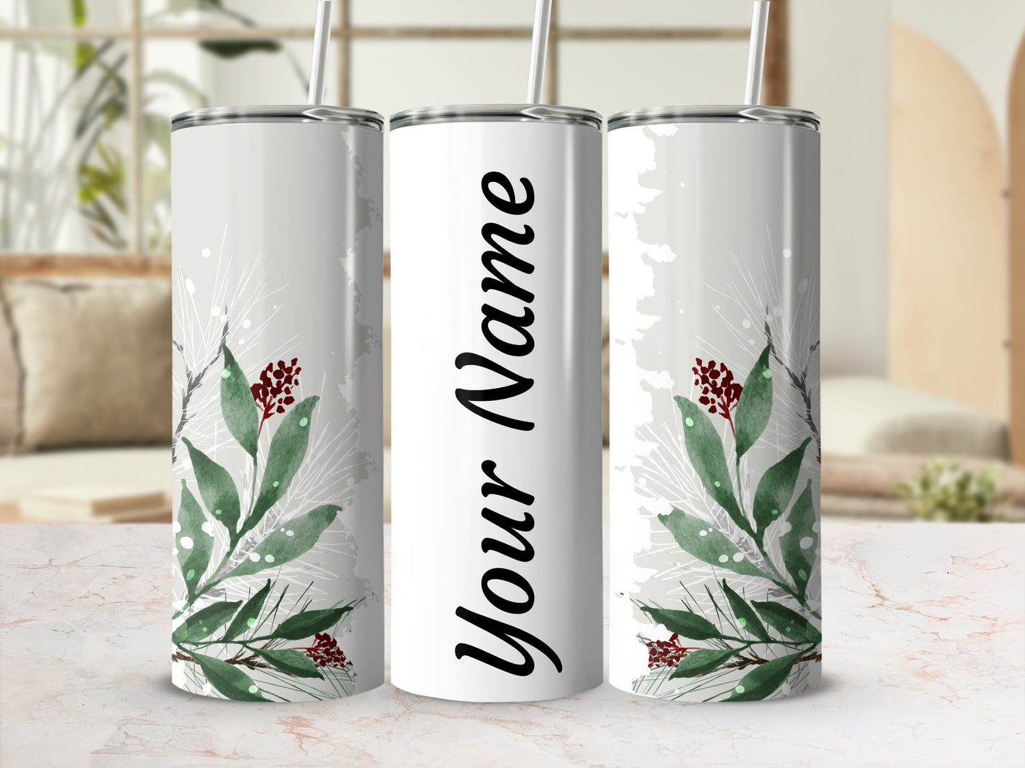 Personalized Floral Design Insulated Tumbler Custom Name