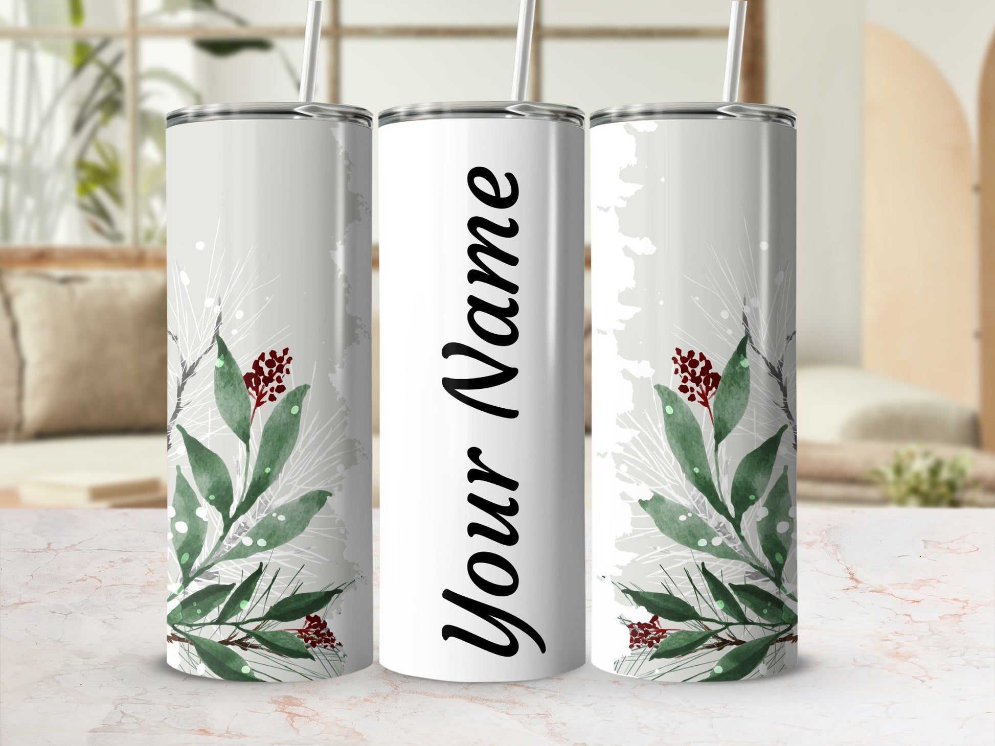 Personalized Floral Design Insulated Tumbler Custom Name