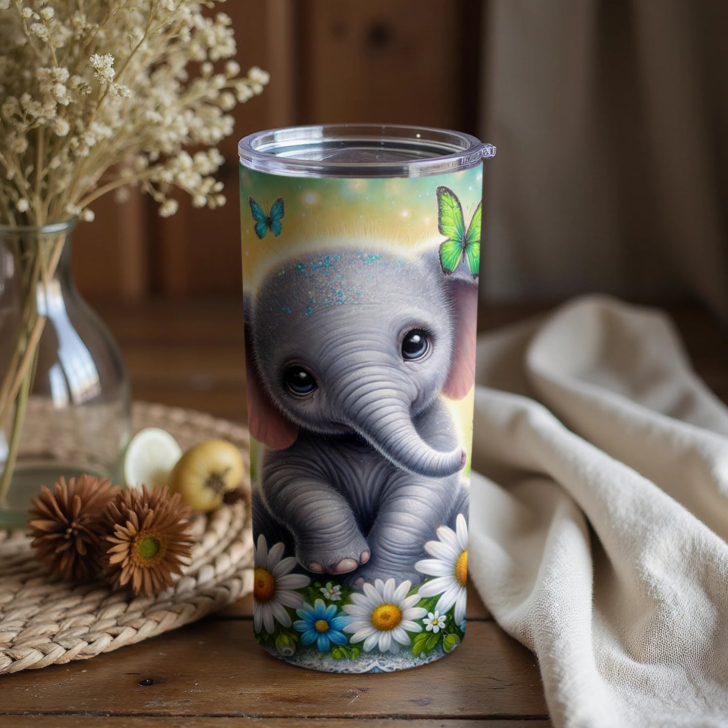 Adorable Elephant and Butterfly Design Tumbler for Kids